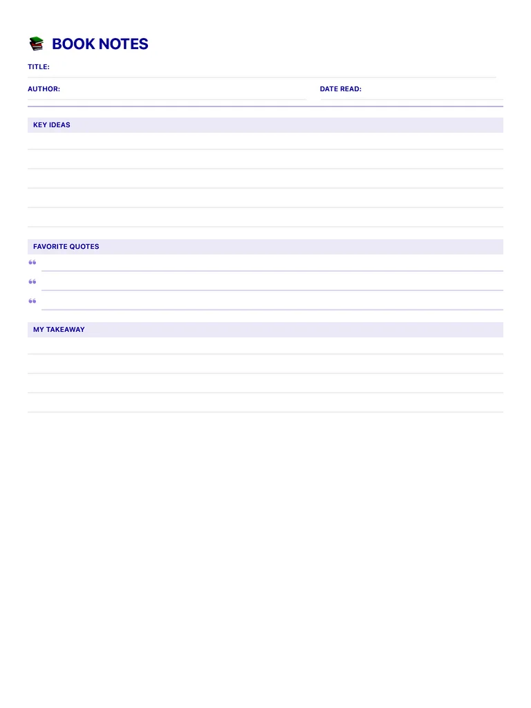 Book Notes Template template preview