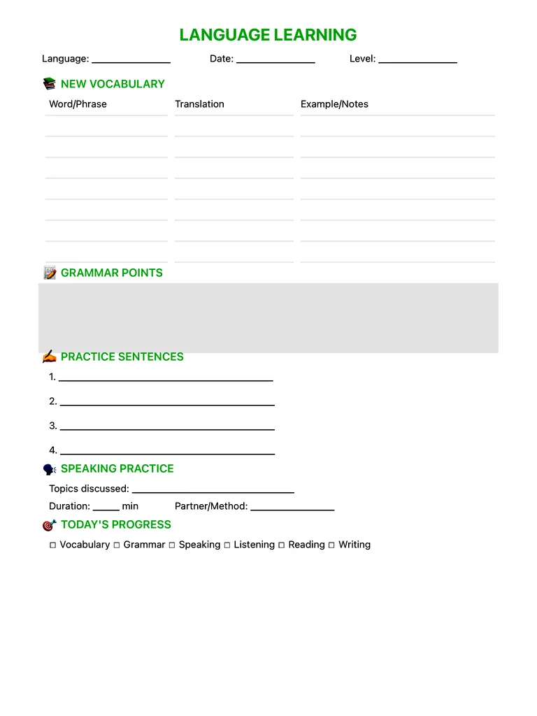 Vocabulary Template template preview