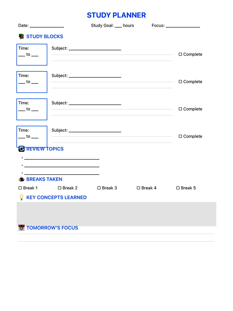 Study Planner Template template preview