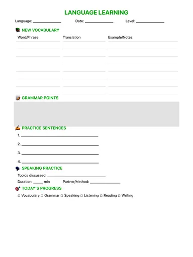 Vocabulary Template preview