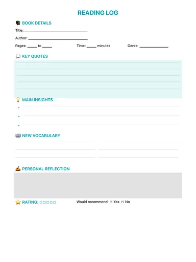 Reading Log Template preview