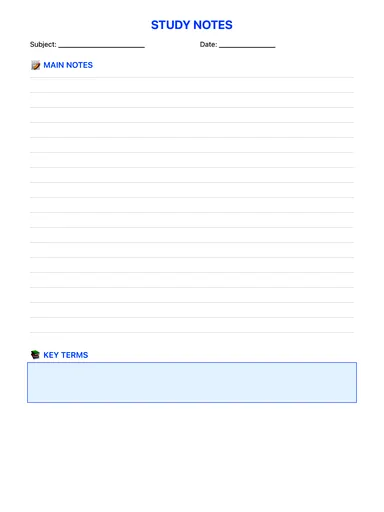Study Planner Template — Notes page