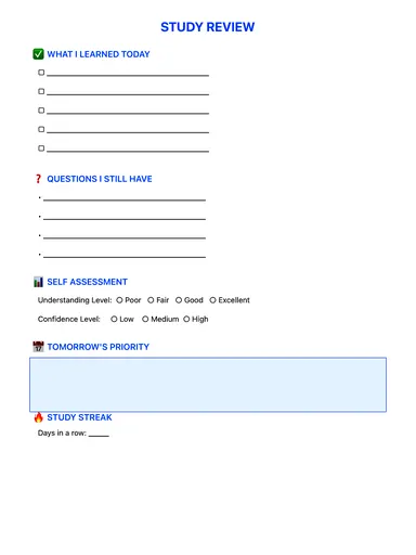 Study Planner Template — Review page