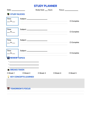 Study Planner Template preview